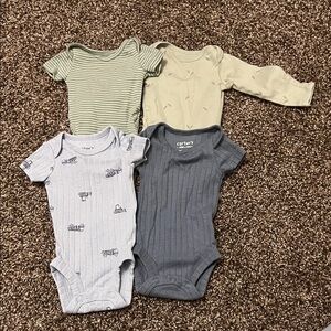 Carter's Green, Cream, Gray, and Blue Baby Bodysuits - Set of 4